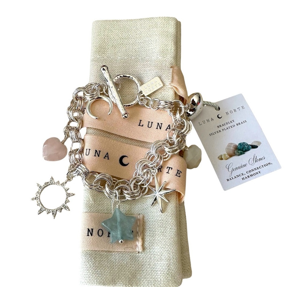 Luna Norte Silver Gemstone Charm Toggle Bracelet